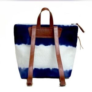 Mercado Global Lorena Nautical Blue and White Backpack with Leather Accents